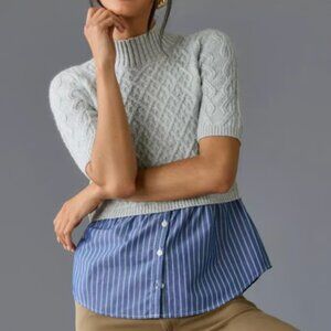 Anthropologie Maeve Mock Neck Twofer Sweater Top